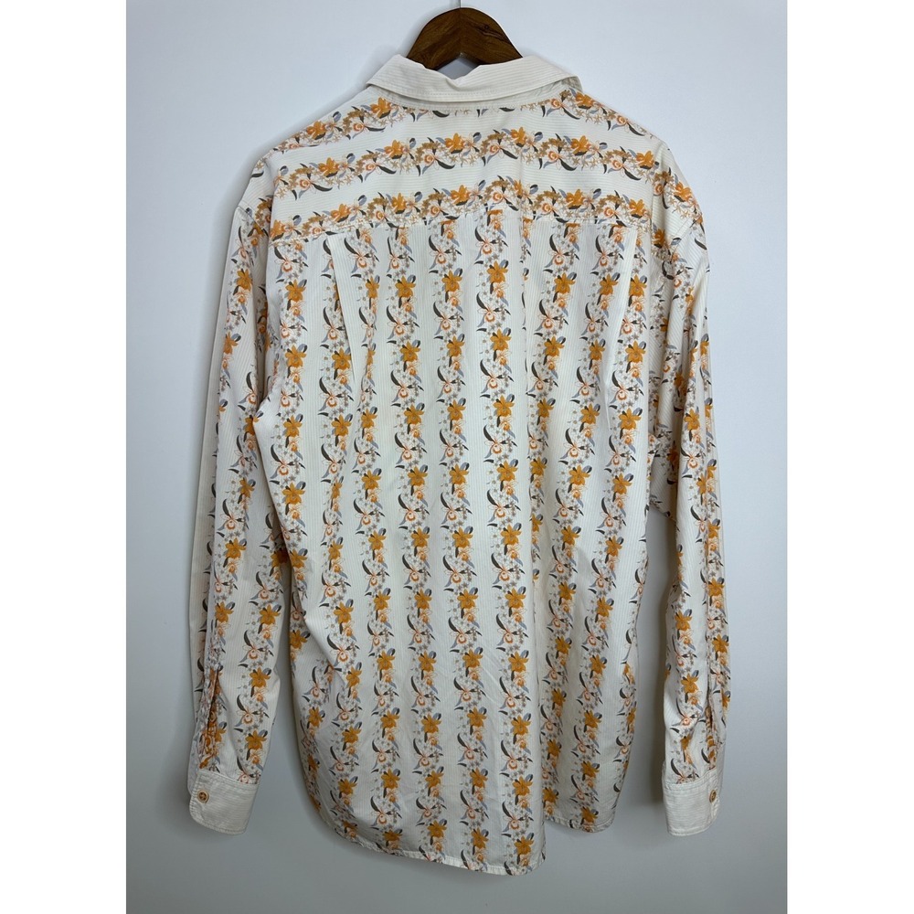 Tommy Bahama Orchid Floral Stripe Cotton Silk Shirt Men XL Ivory Hawaiian Resort - Picture 8 of 11